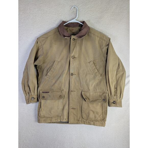 Vintage Timberland Jacket Mens Medium Brown Canvas Leather Collar READ - Picture 1 of 16